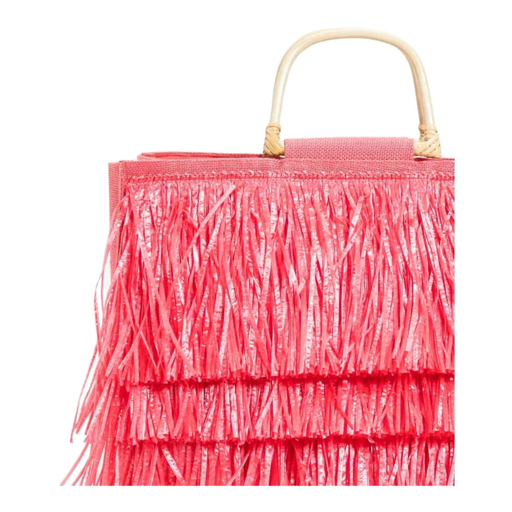Twinset Koraalrode franje jute tas Red Dames