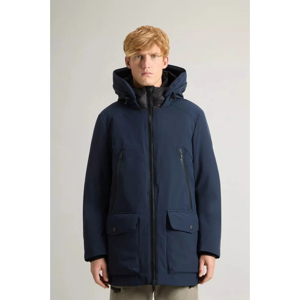 Woolrich Soft Shell Parka Melton Blauw Blue Heren
