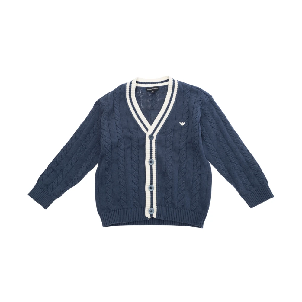 Emporio Armani Blå V-ringad Logo Cardigan Tröja Blue, Pojke