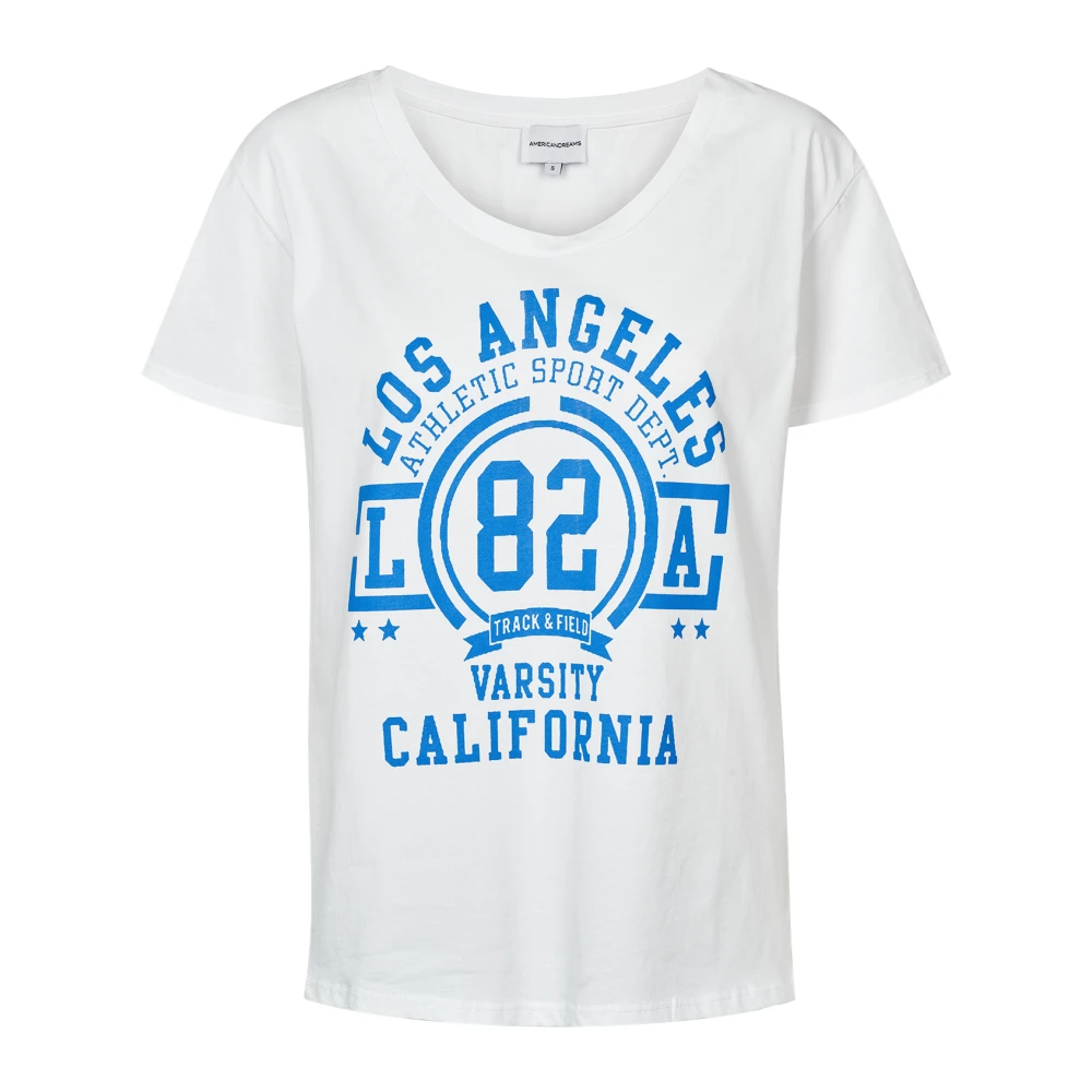 American Dreams LA California Katoenen Tee met Blauwe Letters White Dames