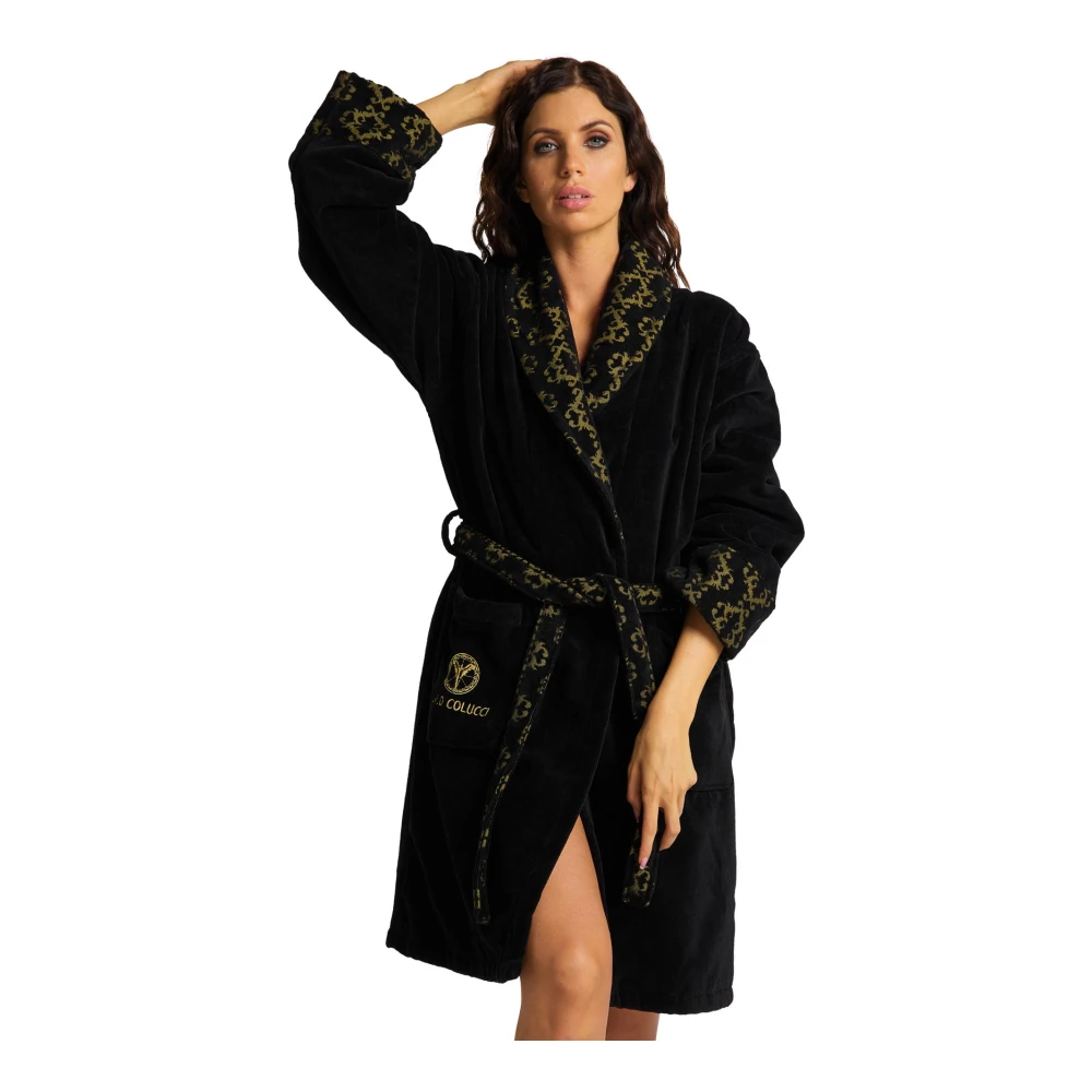 carlo colucci Gouden Velours Jacquard Badjas Black Dames