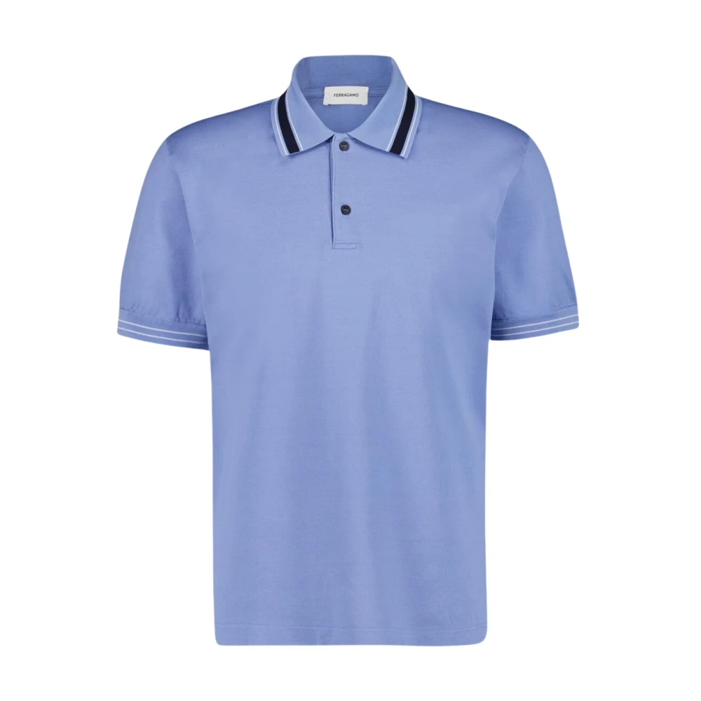 Ferragamo Men's Blue Polo Shirts, S, Cotton Piqué Polo Shirt