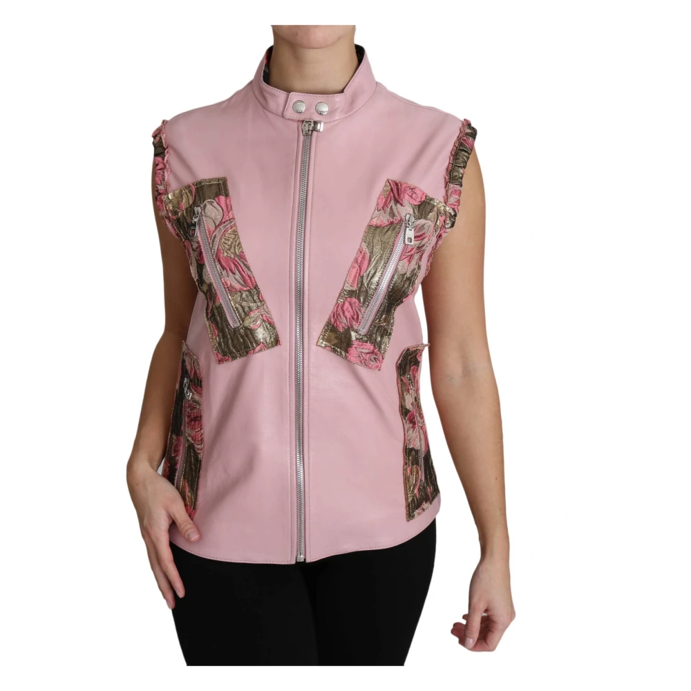 Dolce & Gabbana Roze geritste lamssleeveless jas Pink Dames