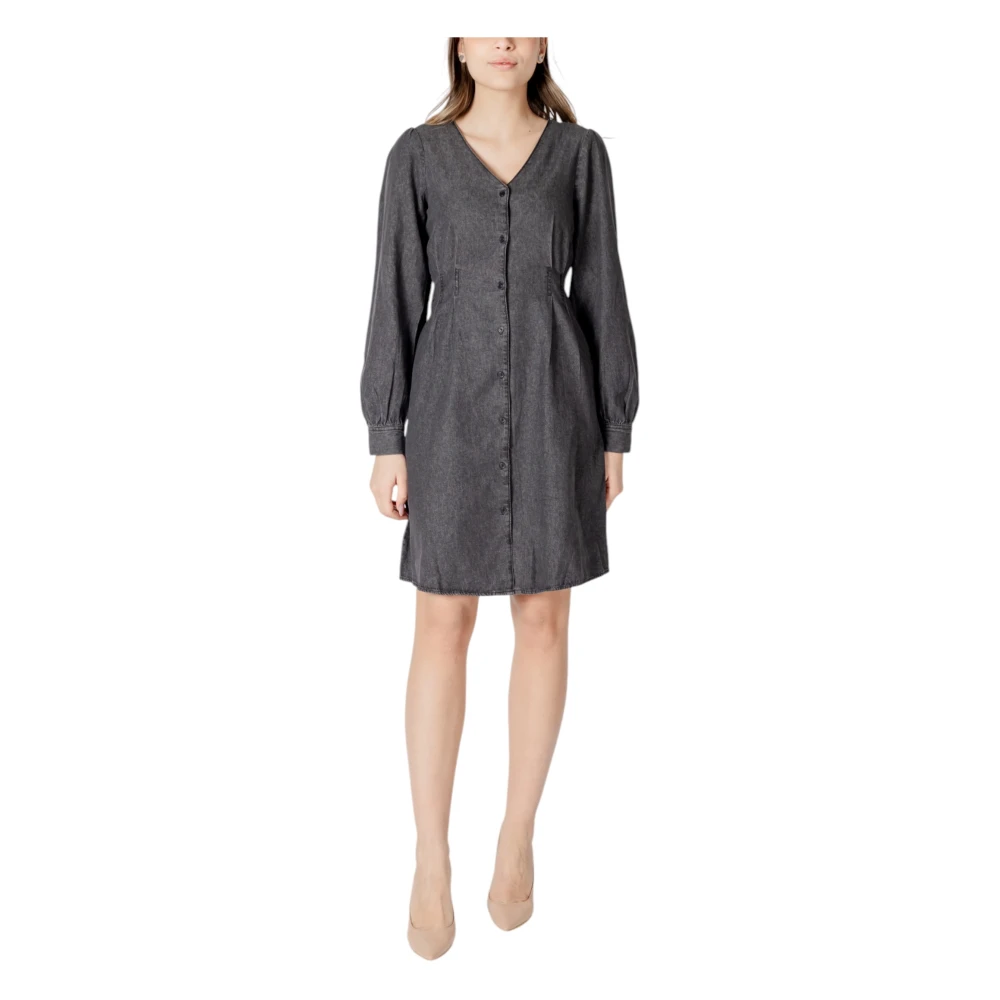 Ichi Marl V-Neck Button-Up Jurk Black Dames