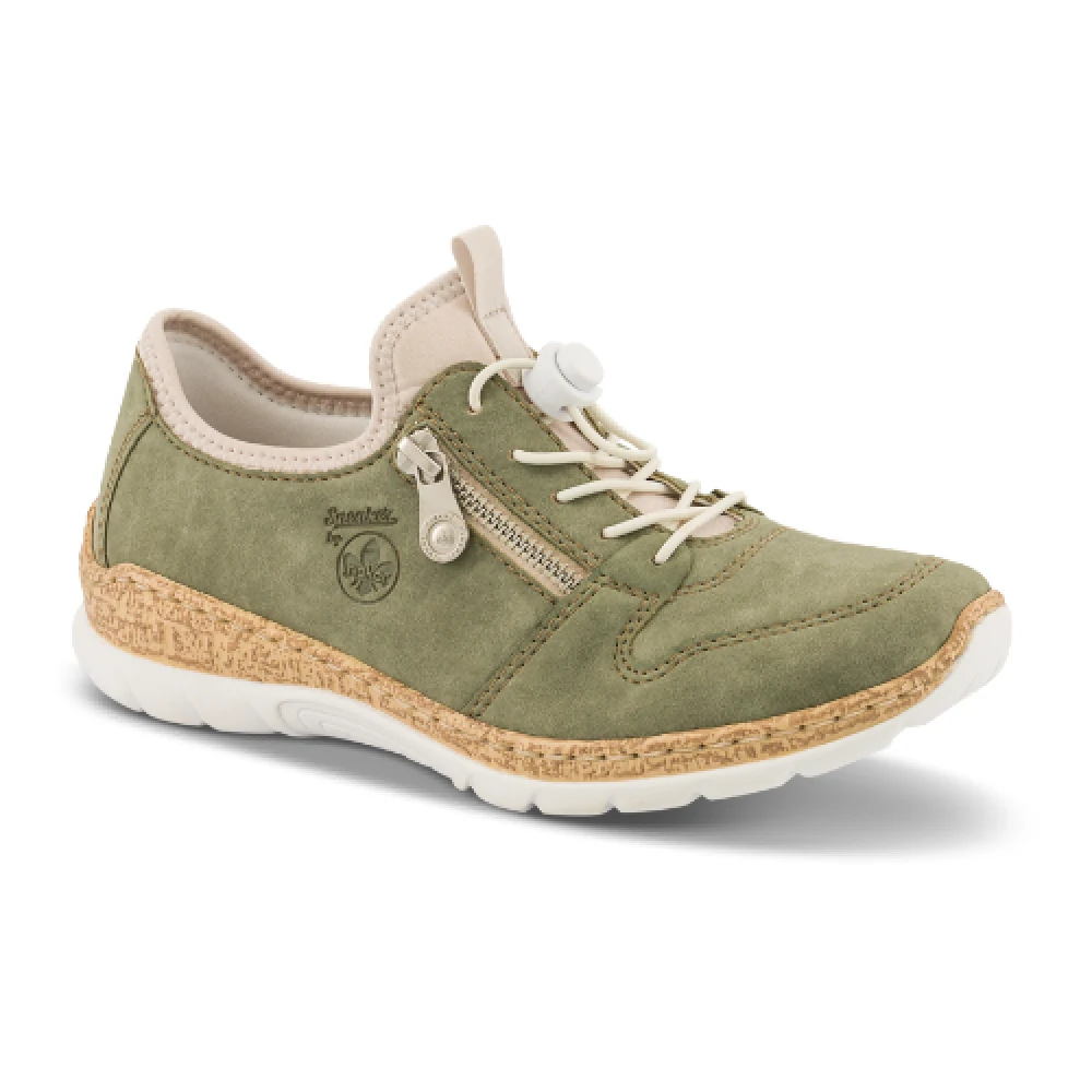 Rieker Gröna skor i imiterat läder med dragkedja och elastiska snören Green, Dam