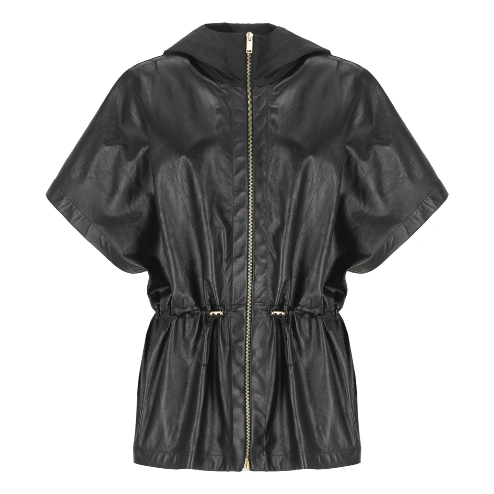 Fabiana Filippi Zwarte leren cape met capuchon Black Dames