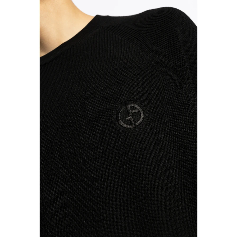 Giorgio Armani Wollen trui met geborduurd logo Black Heren