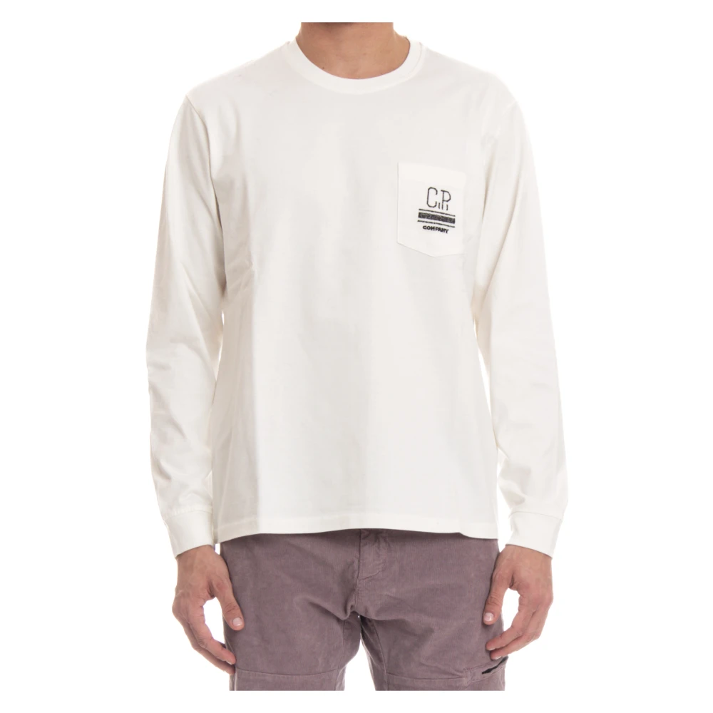 C.P. Company Witte Gekamd Katoenen T-shirt met Logo White Heren