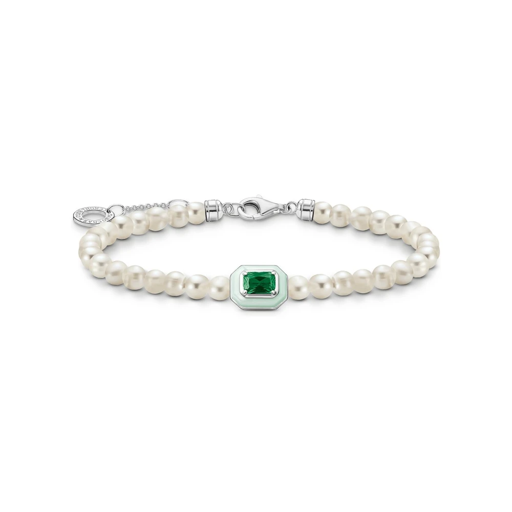 Thomas Sabo Women's White Bracelets, One Size, Bracelet With Pearls And Green Stone