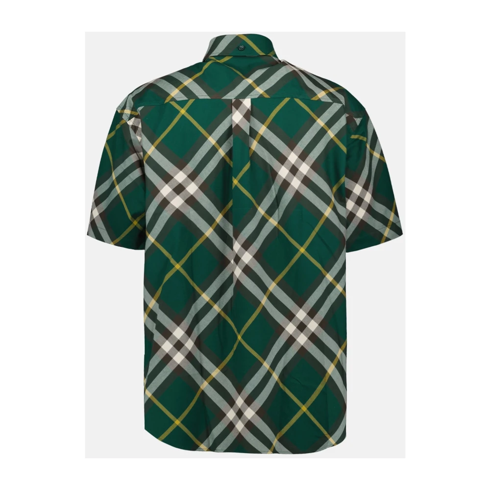 Burberry Geruite Shirt Groen Print Korte Mouw Green Heren