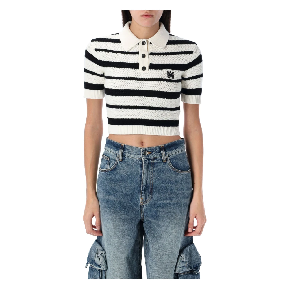 Amiri Gestreept Gebreid Poloshirt Black Dames