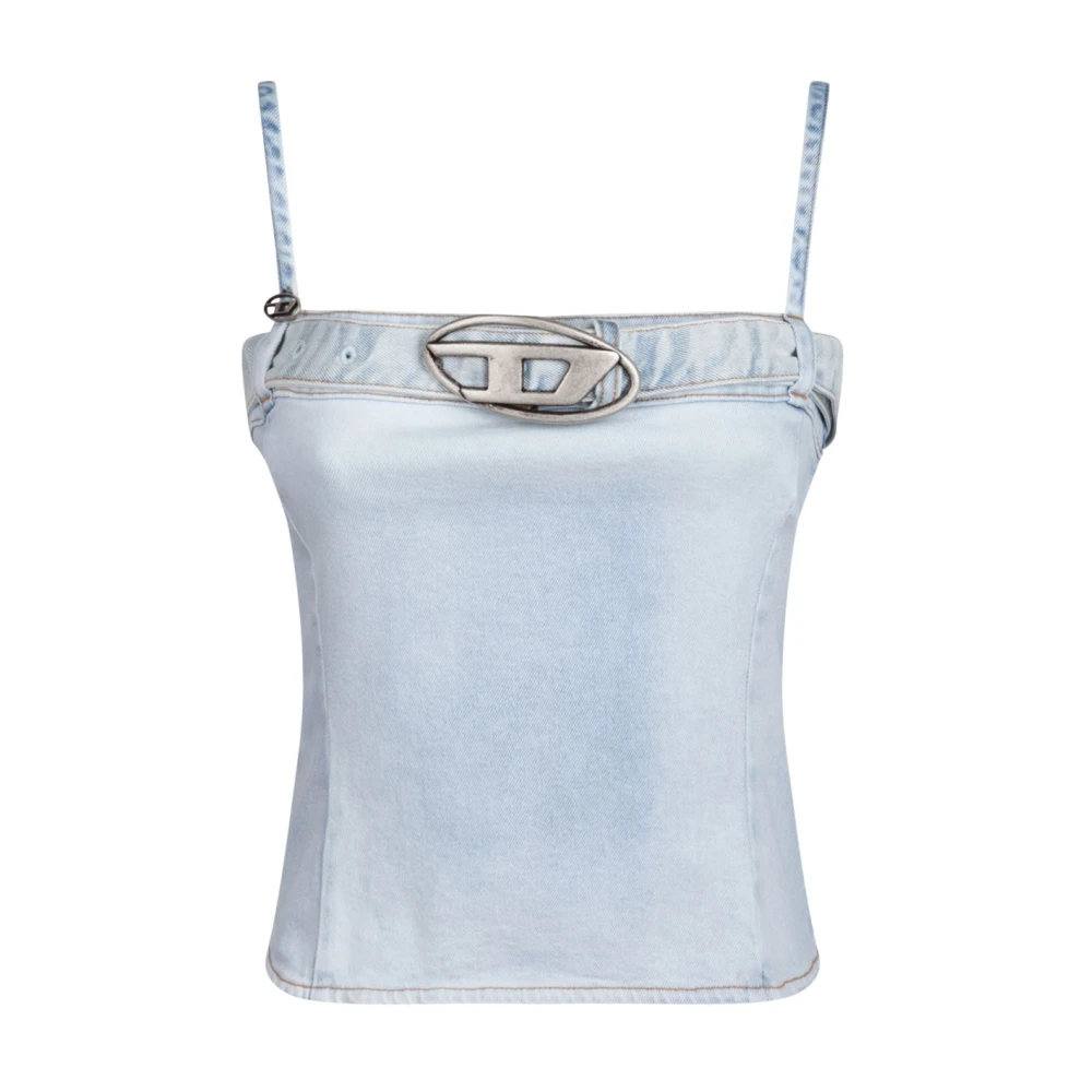 Diesel Denim Tanktop met Logo Detail Blue Dames