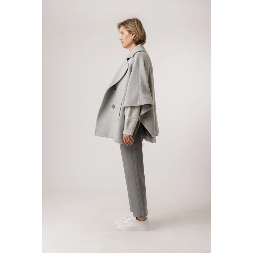 Cinzia Rocca Cape Stijl Double Breasted Wollen Jas Gray Dames
