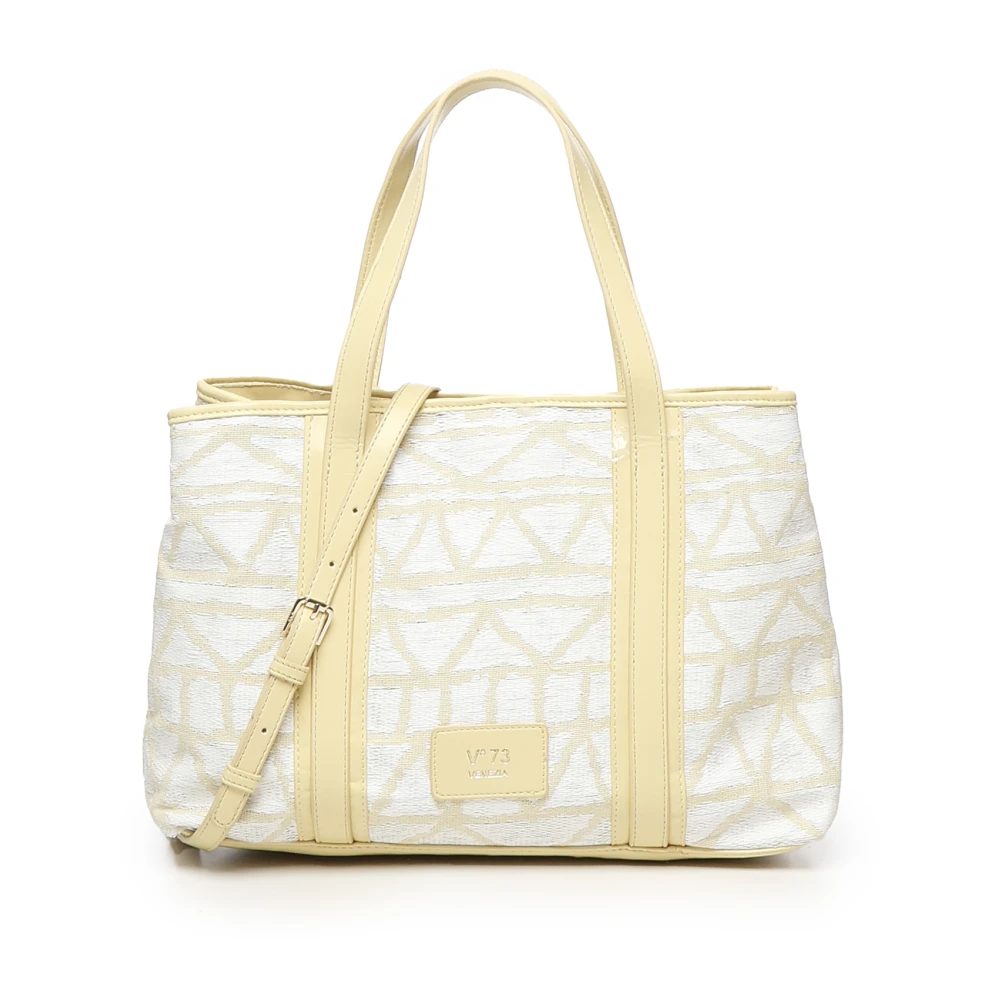 V73 Women's Beige Geometric Pattern Tote Bag In - Handbags - One Size - Bags