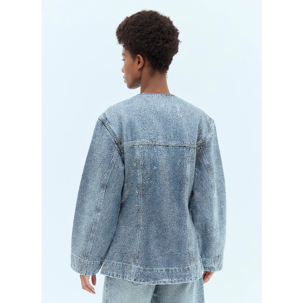 Ganni Kristalversierde Denim Blazer Blue Dames