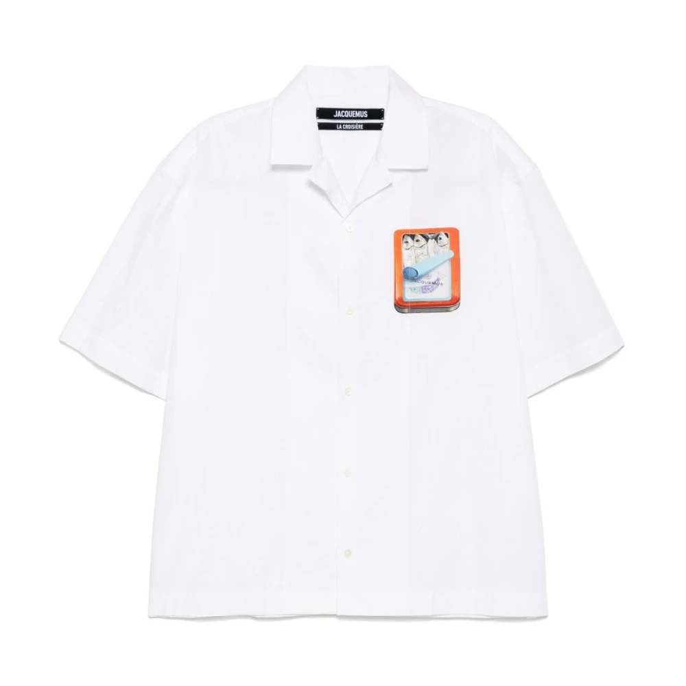 Jacquemus Witte V-hals Grafische Print Shirt White Heren
