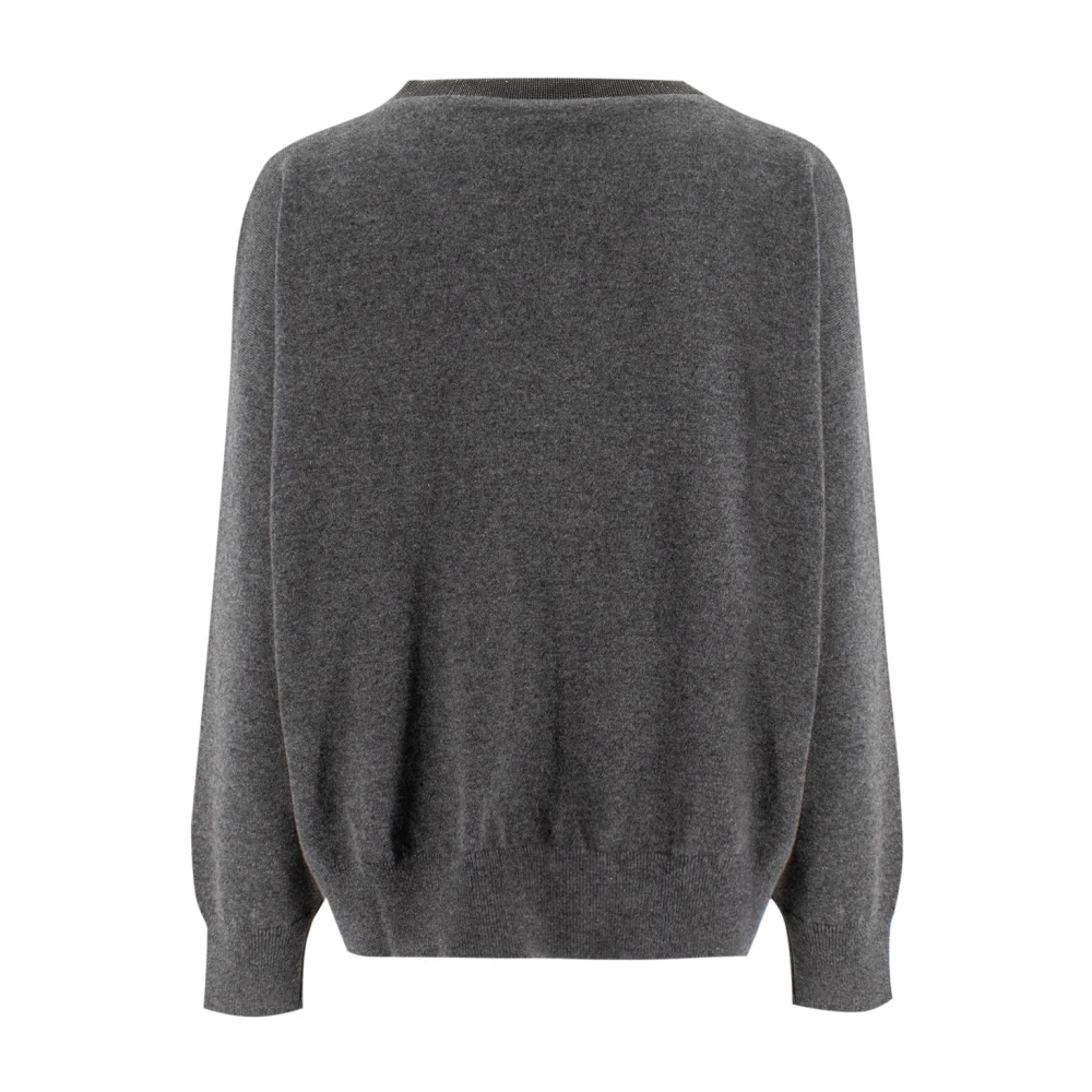 BRUNELLO CUCINELLI Elegante V-hals trui met Juweel Detail Gray Dames