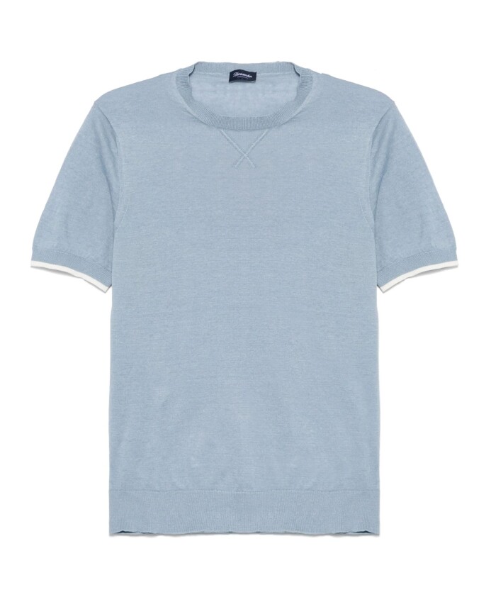 pull-bleu-en-lin-et-coton-manches-courtes