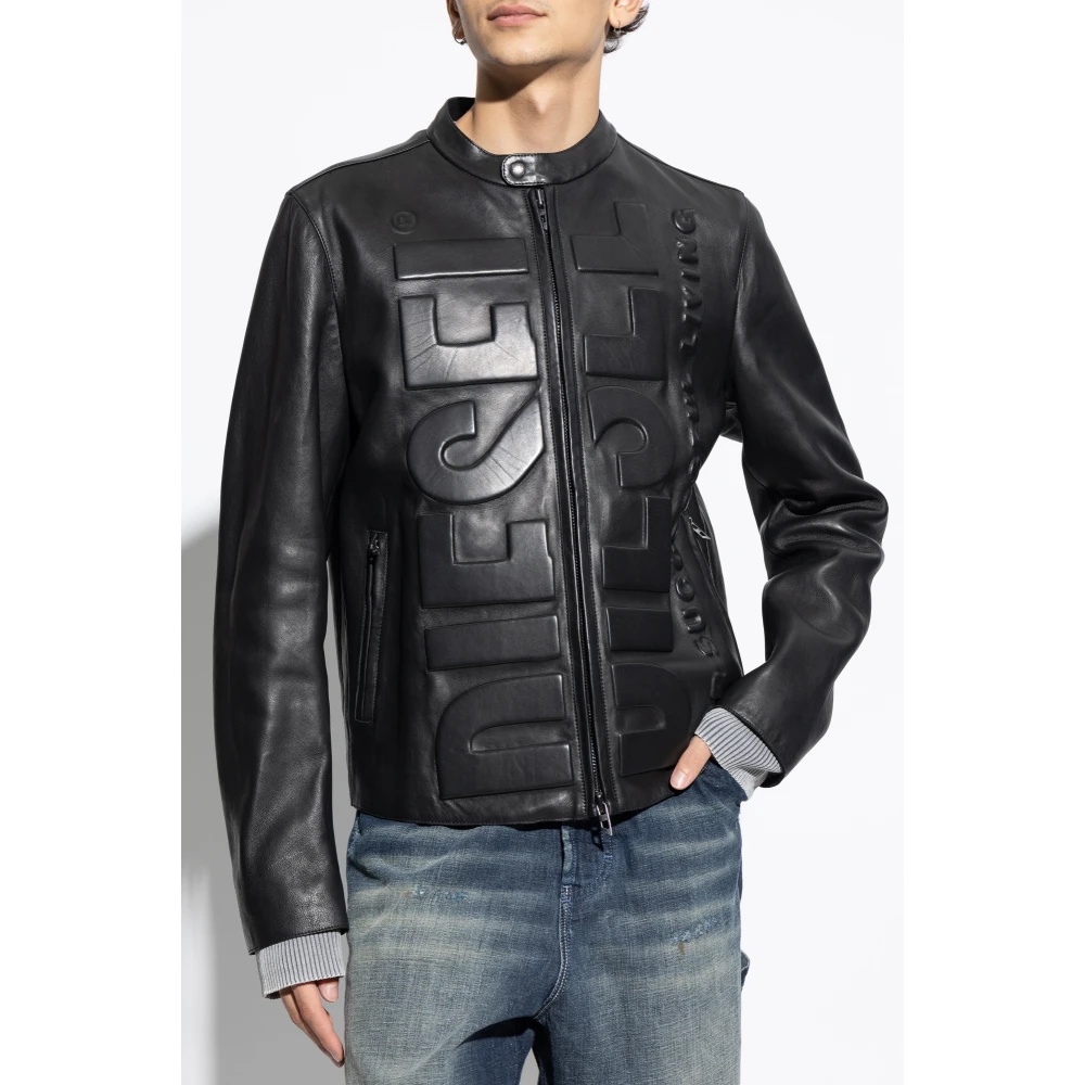 Diesel Leren jas L-Met-Vert Black Heren
