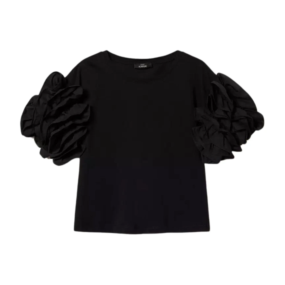 Twinset Zwarte T-shirt met Verticale Ruches Black Dames