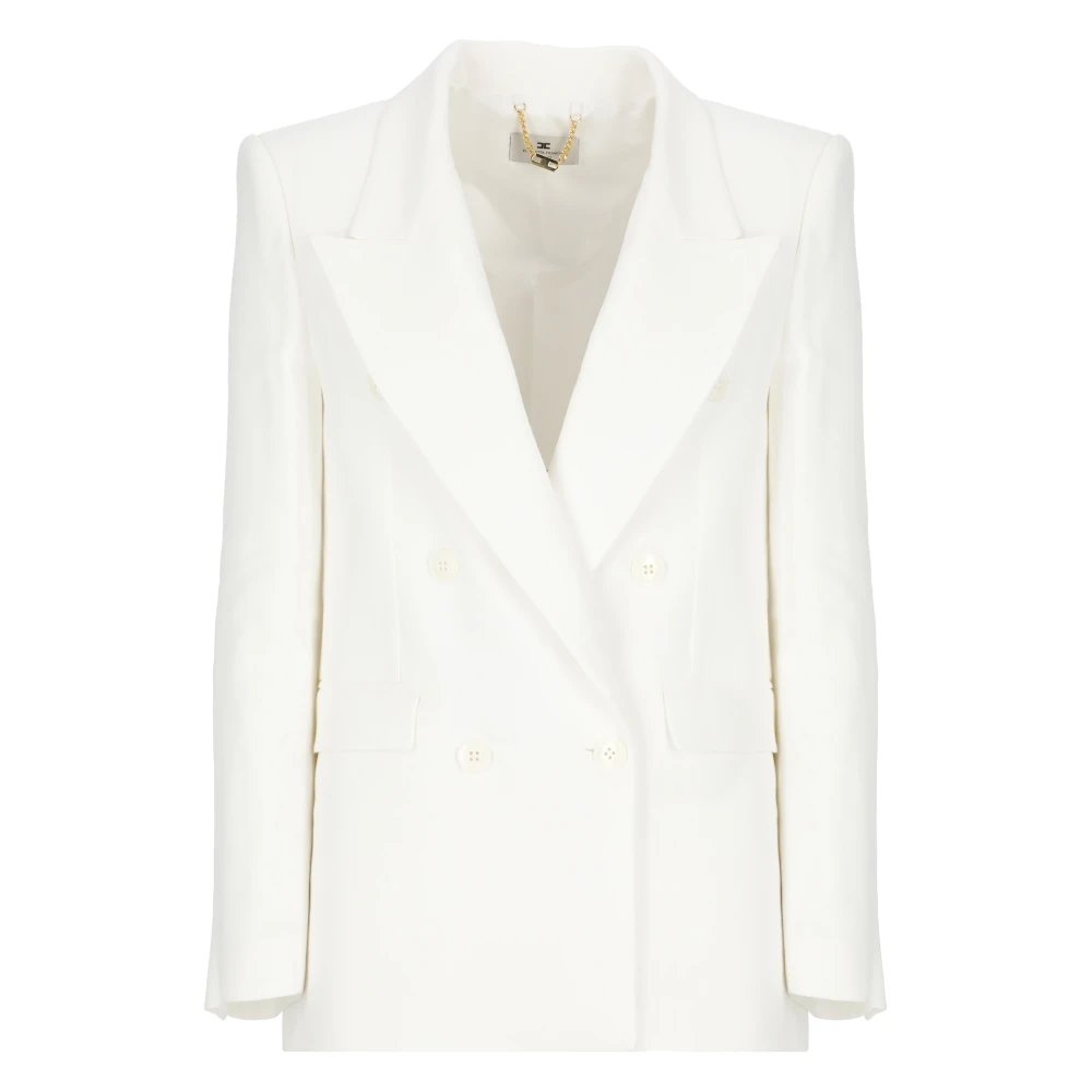 Elisabetta Franchi Women's Beige Blazers, Xs, Linen Blend Double-Breasted Blazer