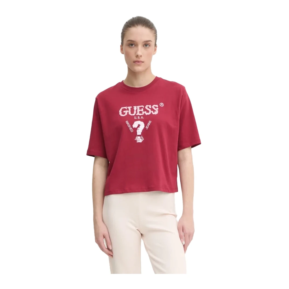 Guess Paillet Logo T-shirt Rood Red Dames