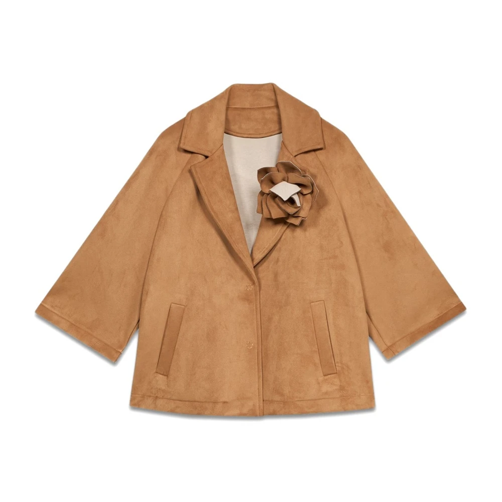Oltre Jas met suède-effect met broche Beige Dames
