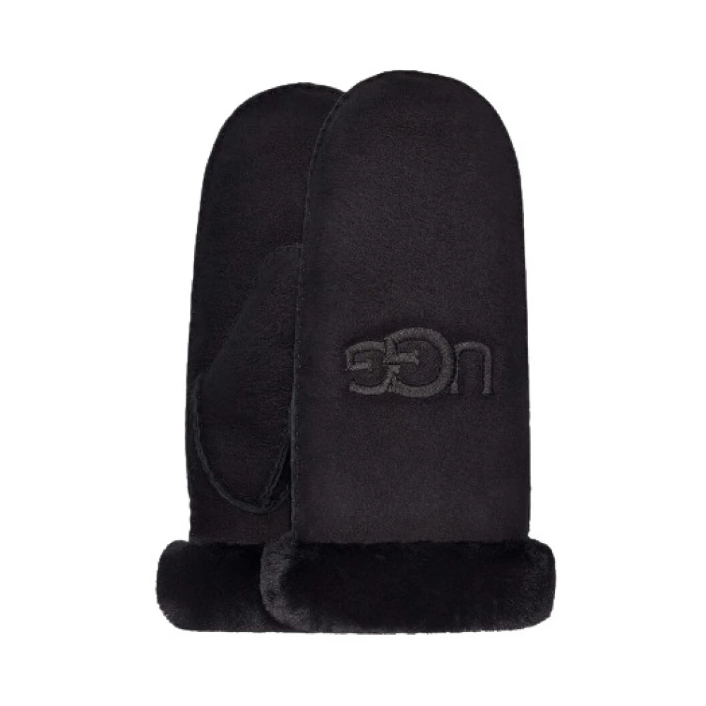 Ugg Women's Black Gloves, L/Xl, Shearling Embroider Mittens