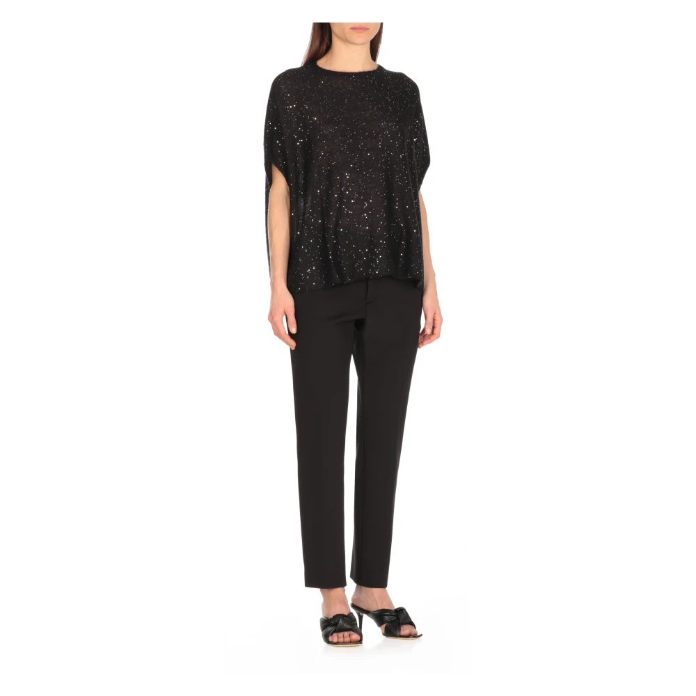 Fabiana Filippi Zwarte Paillet Mouwloze Ronde Hals Trui Black Dames
