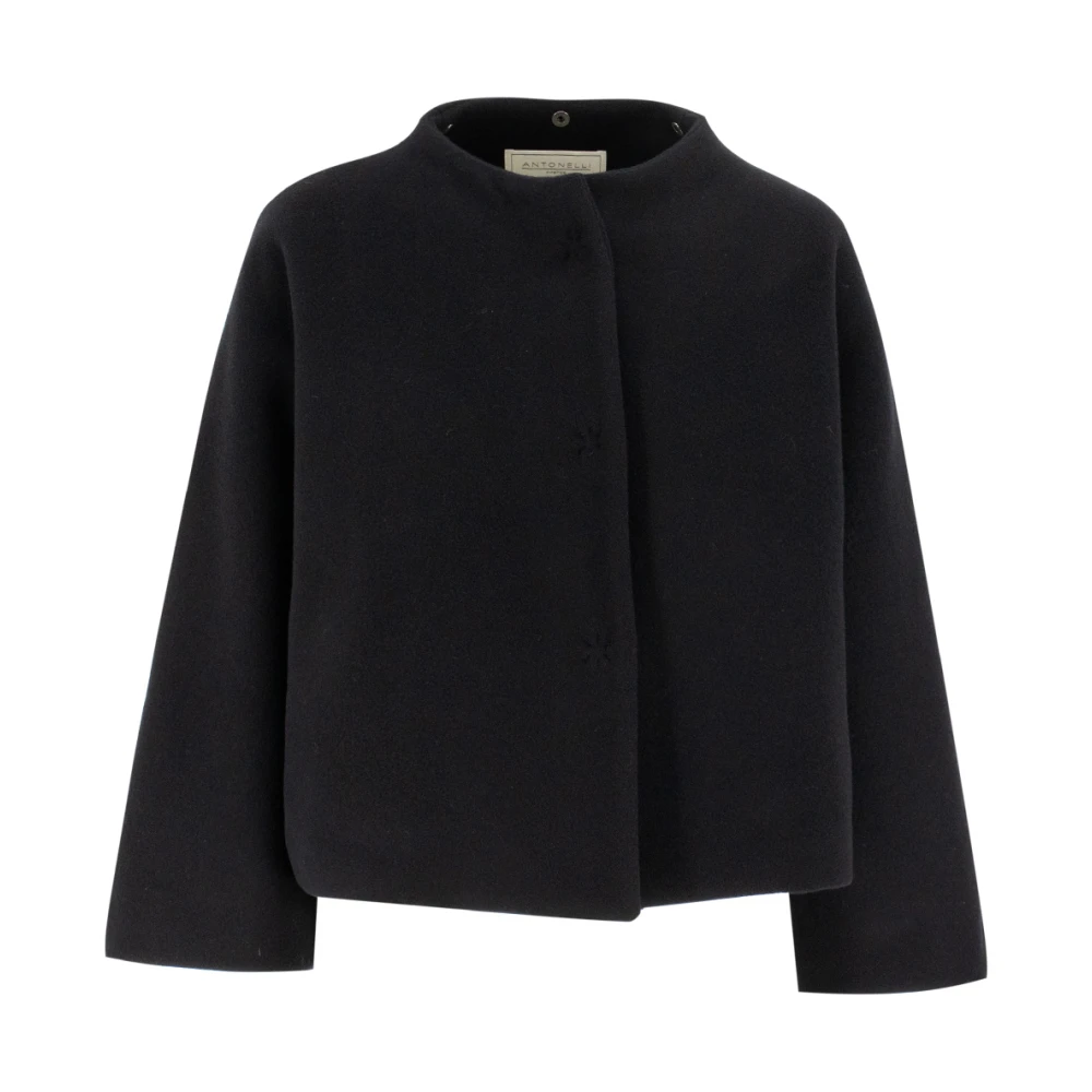 Antonelli Firenze Zachte Veren Kraag Snap Jas Black Dames