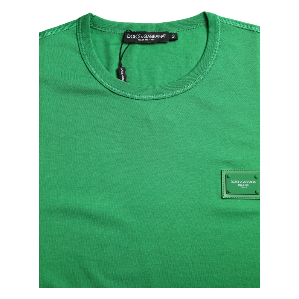 Dolce & Gabbana Groene Logo Patch Katoenen T-shirt Green Heren