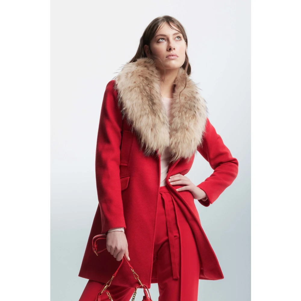 Kocca Wollen jas met bontkraag Red Dames
