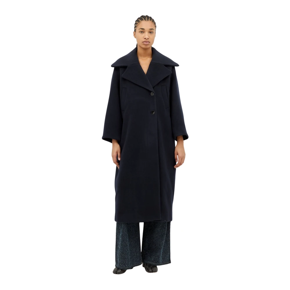 Ganni Oversized Revers Wollen Jas Blue Dames