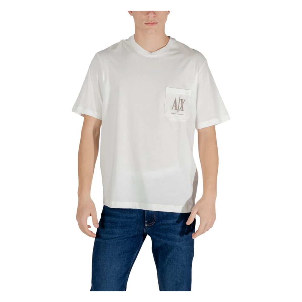 Armani Exchange Herren Weiß Bedrucktes Rundhals-T-Shirt