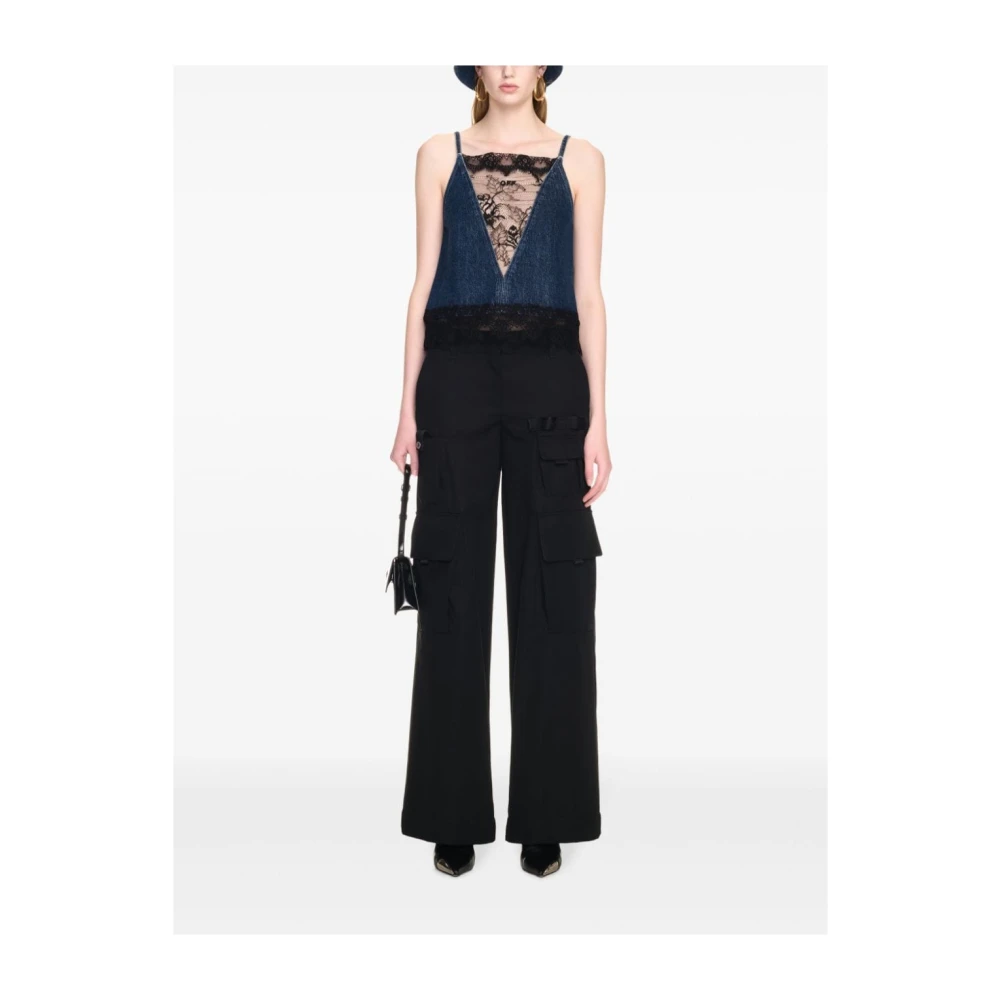 Off White Blauwe Denim Kant Inzet Top Blue Dames