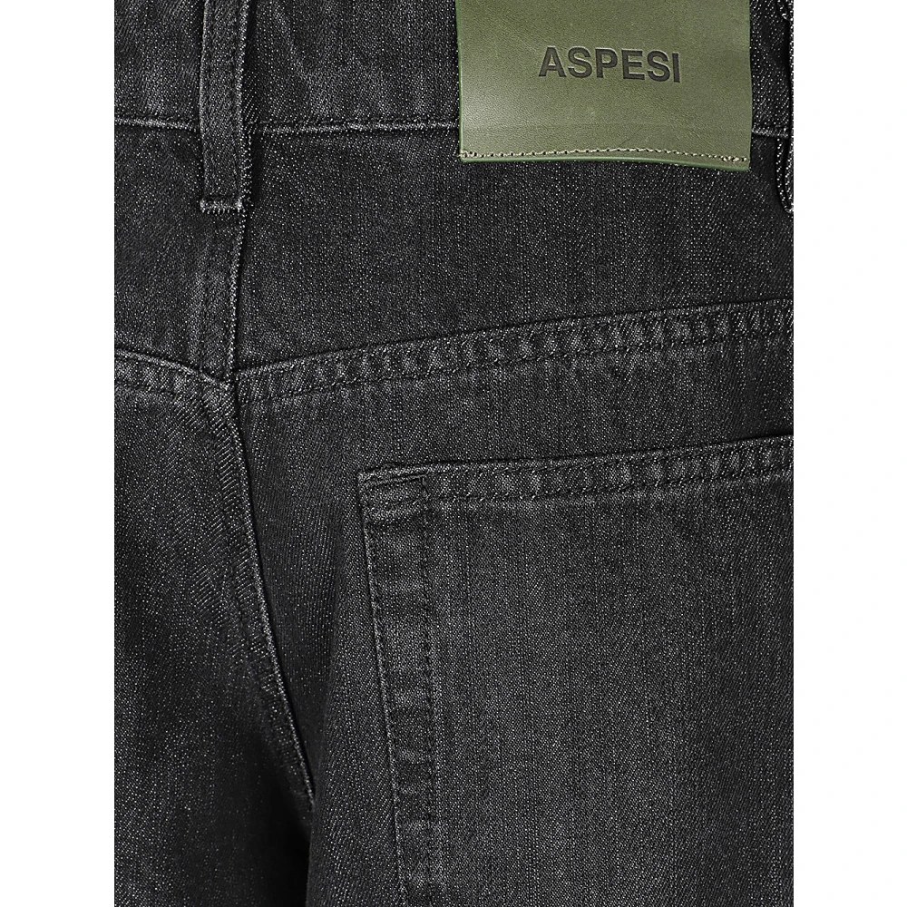 Aspesi Wijde Pijp Denim Jeans met knoop- en ritssluiting Black Dames