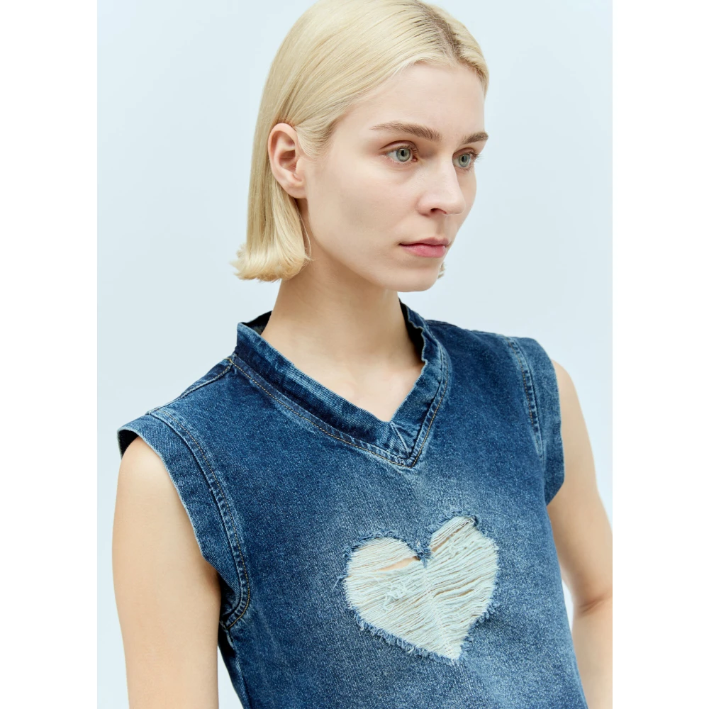 Reward If Found Mermaid Denim Top met Distressed Heart Blue Dames