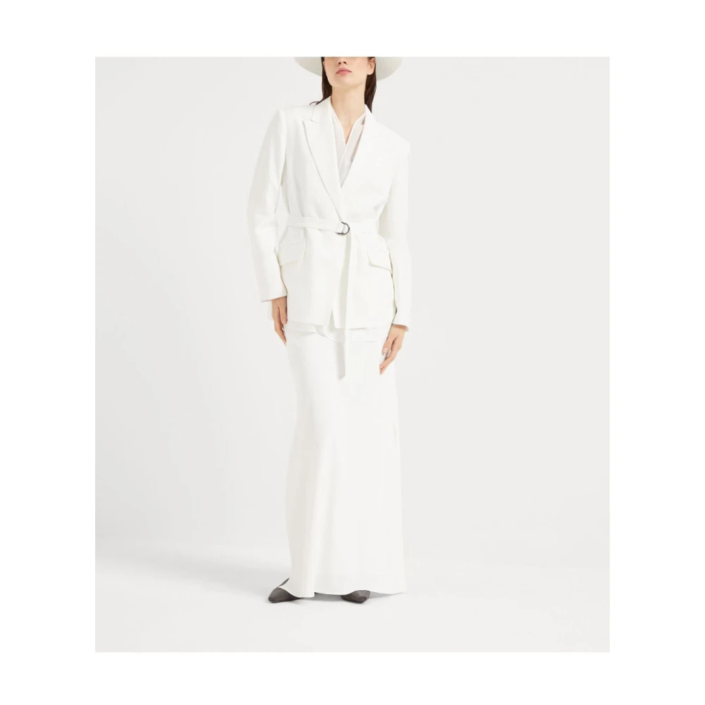 BRUNELLO CUCINELLI Witte Zijden Rok met Zijsplitten White Dames
