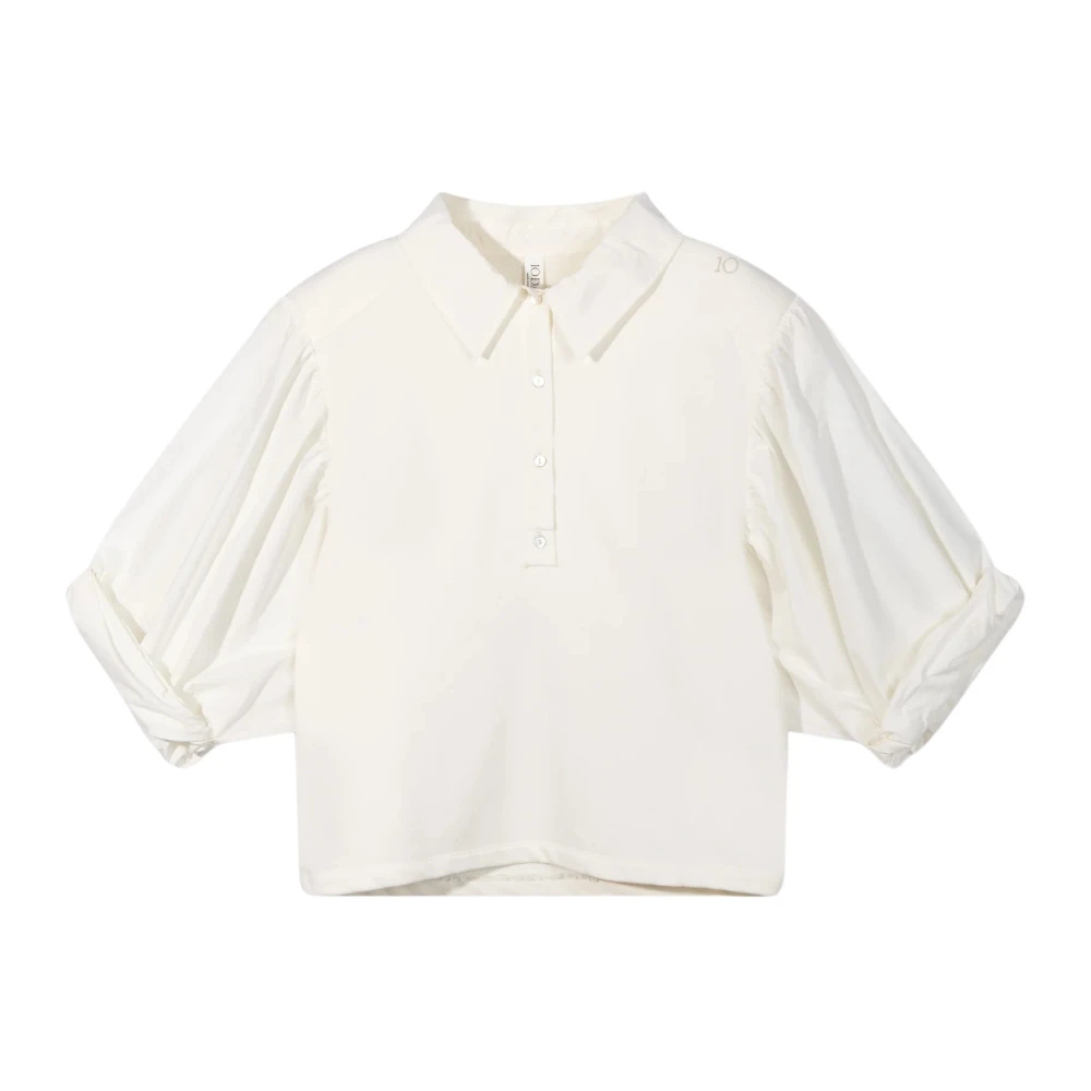 10Days Polo blouse met relaxte pasvorm en ballonmouwen White Dames