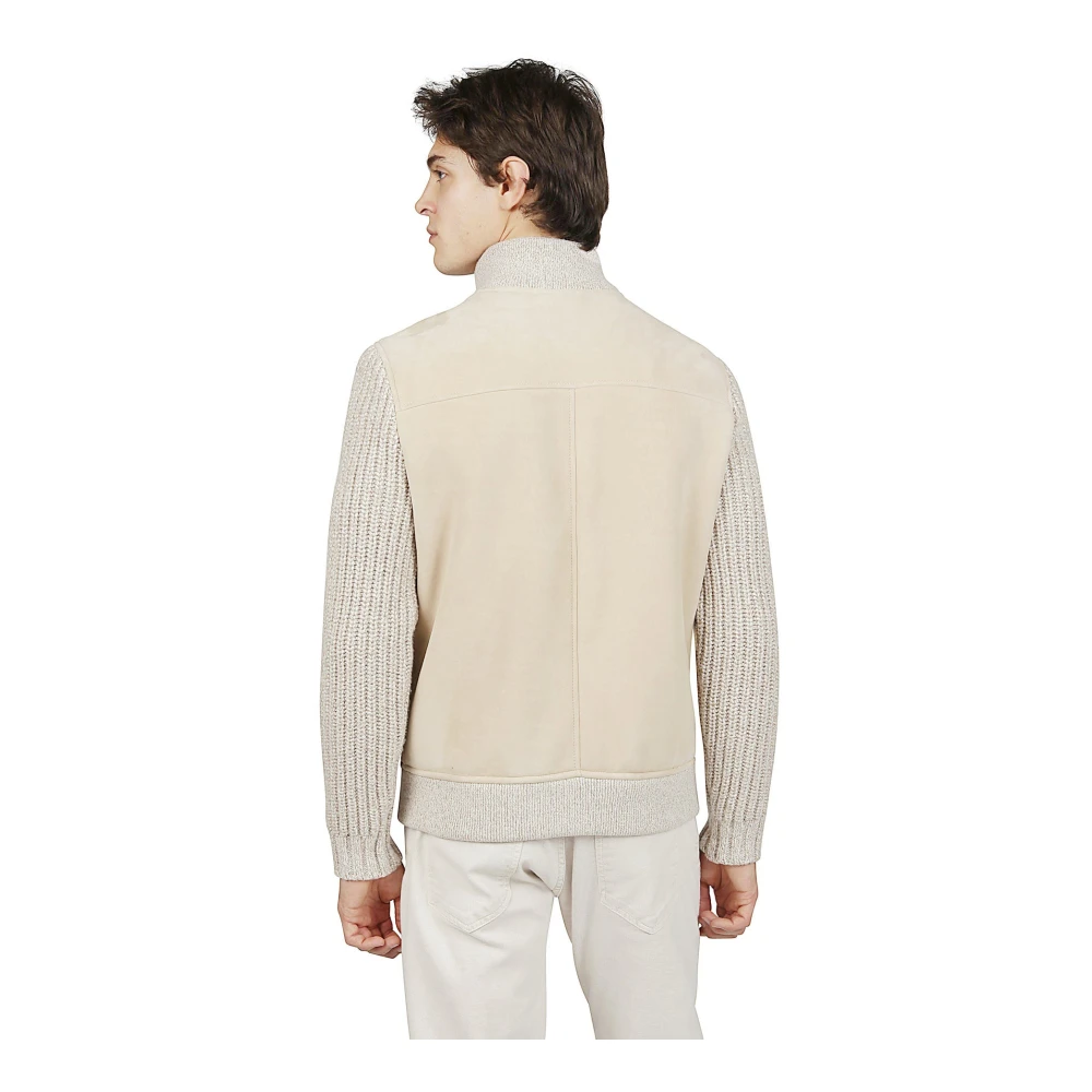 Eleventy Shearling jas met gebreide mouwen Beige Heren