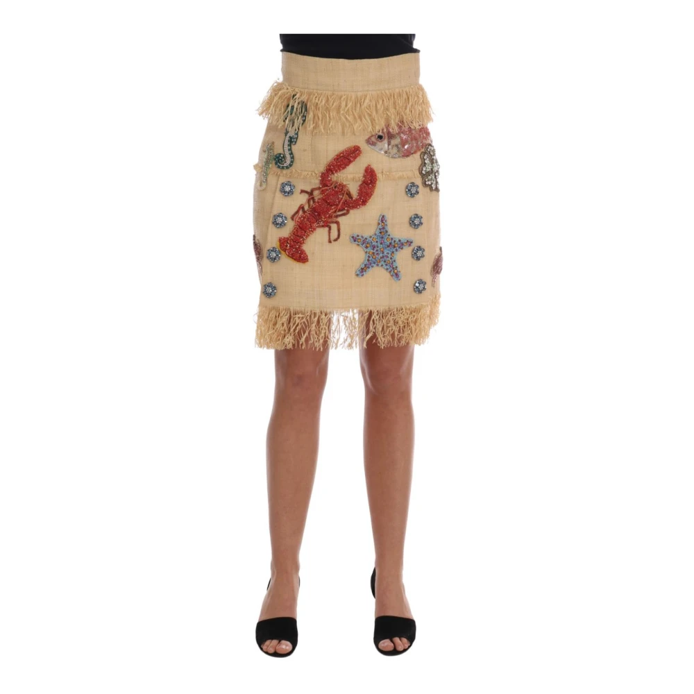 Dolce & Gabbana , Short Skirts, Female, Beige, Xs, Crystal Embroidered Sea Creatures Mini Skirt