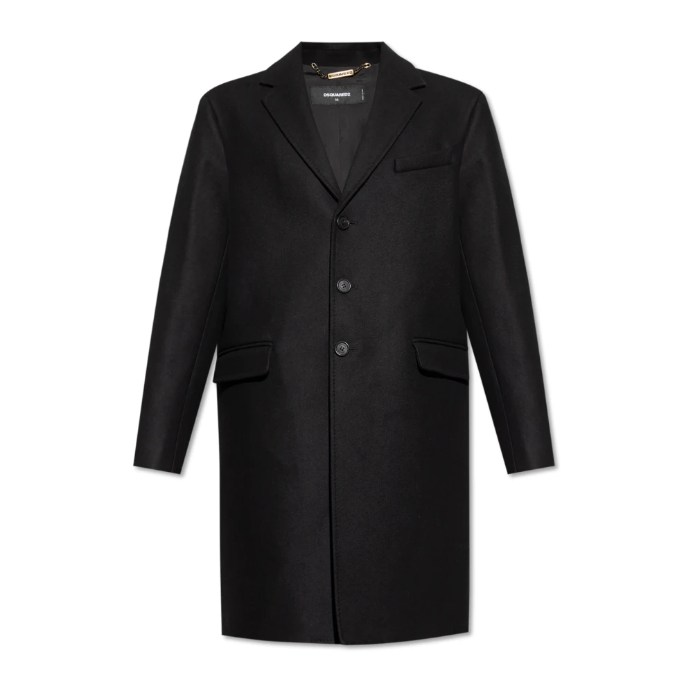 Dsquared2 Men's Black Single-Breasted Coats,, Wool Coat Extra Large