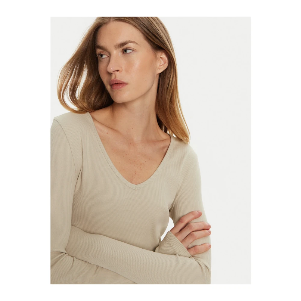 Calvin Klein Stretch katoen V-hals lange mouw T-shirt Beige Dames
