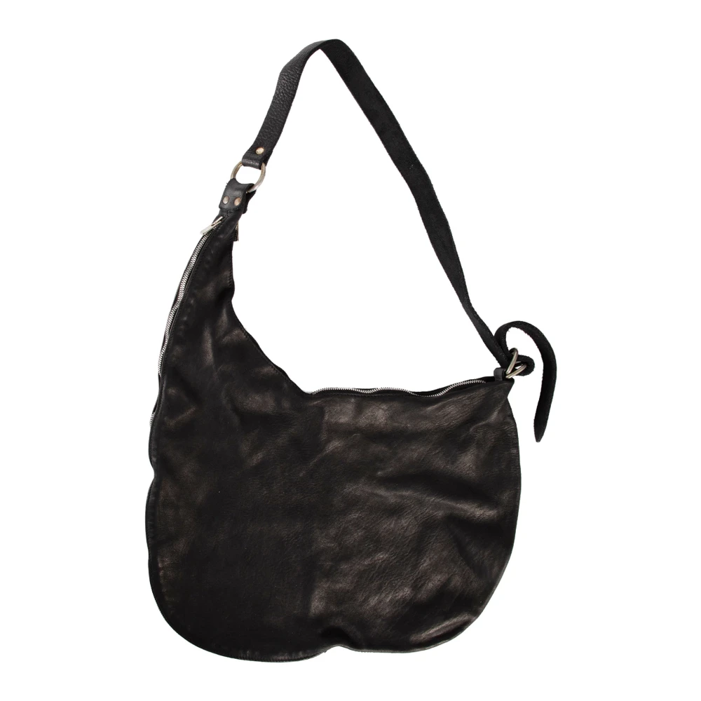 Guidi Zwarte Leren Tote Tas met Verstelbare Band Black Dames