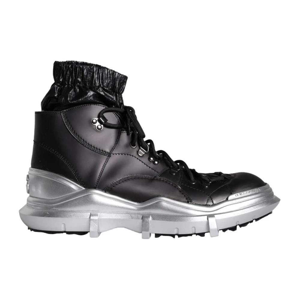 Dolce & Gabbana Lace-Up Boots, Male, 10 Uk, Nylon High Top Trainers Black