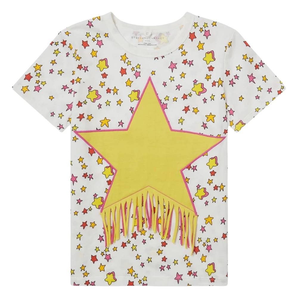 Stella Mccartney Girls Beige Star Graphic Fringed T-Shirt - Kids Short Sleeve T-Shirts - 14 Y - Kids