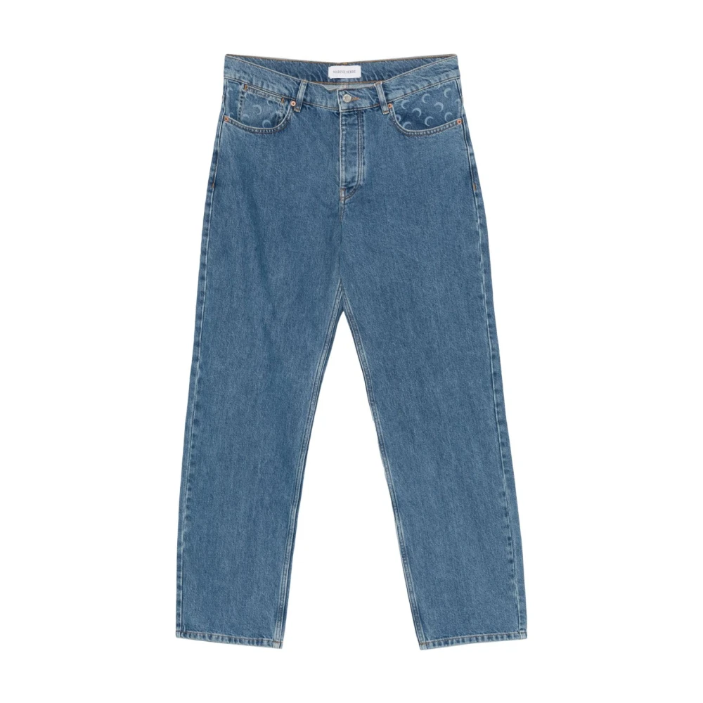 Marine Serre Blue Loose Fit Jeans, Male, S, Moon Laser Denim Loose Jeans
