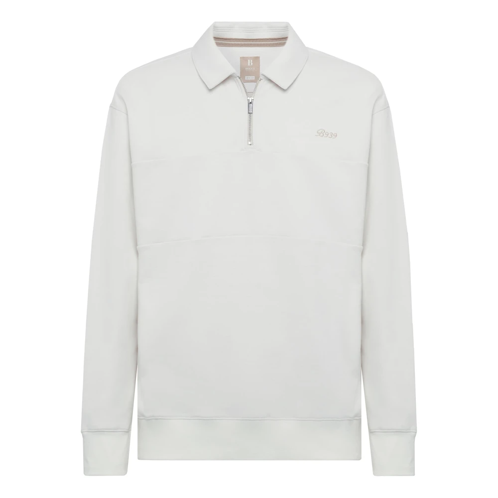 Boggi Milano Half Zip Sweatshirt Van Biologisch Katoenmengsel White Heren
