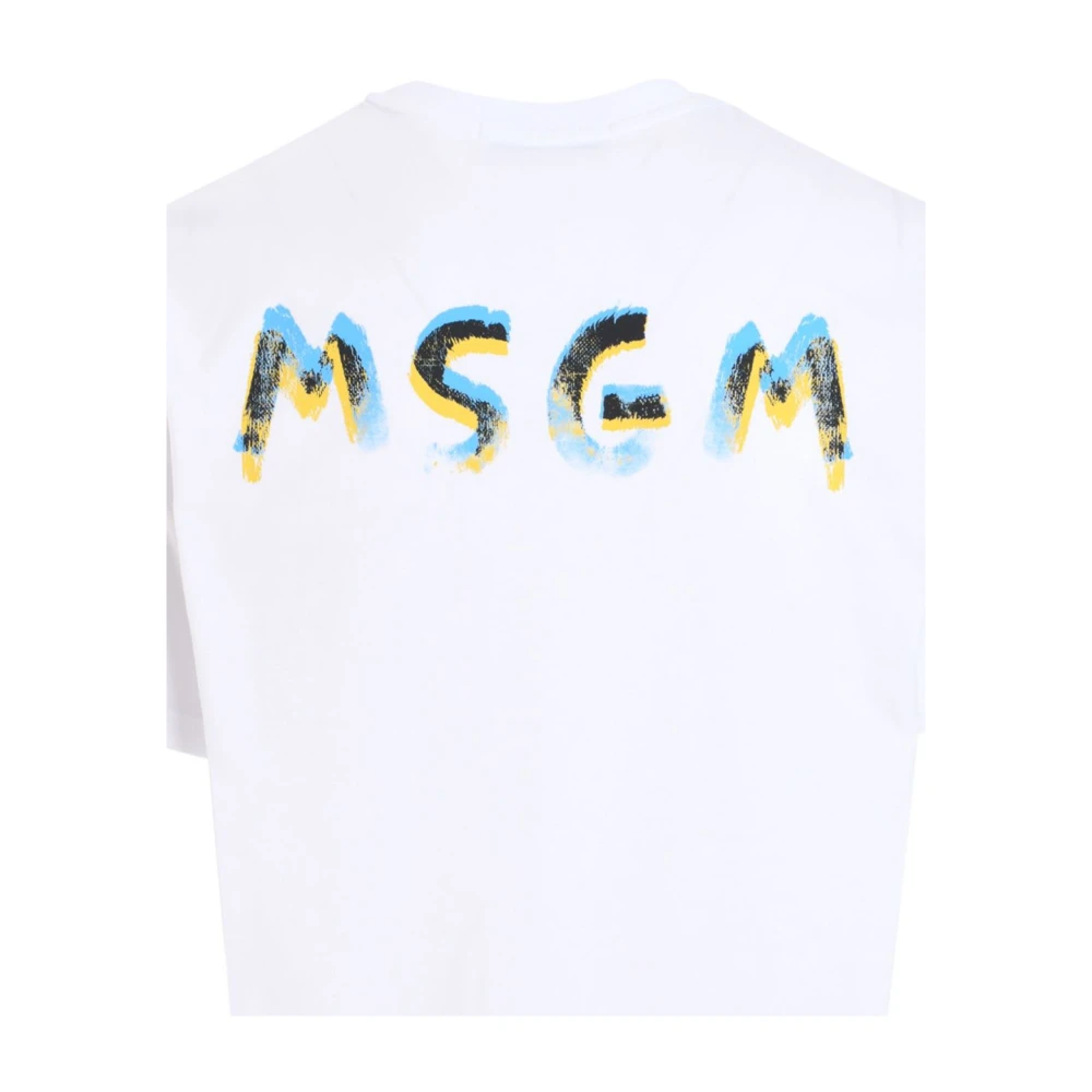 Msgm Wit Logo Print Crew Neck T-shirt White Heren