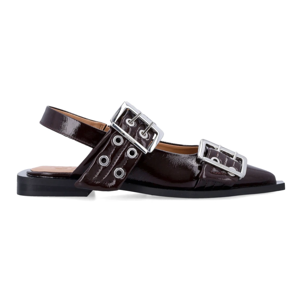 Ganni Women's Brown Feminine Buckle Ballerinas